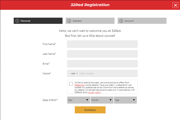 Process for Registering at 32Red