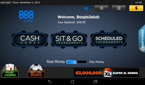 888 Poker Android Tablet