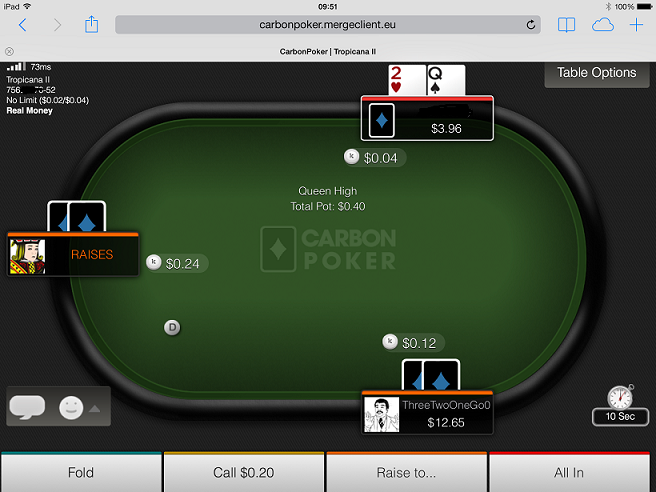 carbon poker mobile table shot