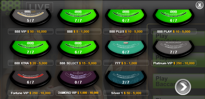 real money live dealer blackjack games at 888 Casino graphic