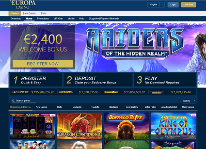 Europa Casino Review main page view