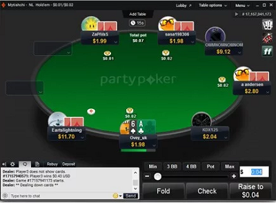 Cash Games at partypoker table view